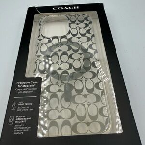 Coach Clear Signature MagSafe iPhone Case with Silver Logo Print
